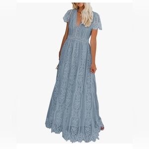 Powdered Blue Lace maxi dress, wedding, bridesmaid, maternity